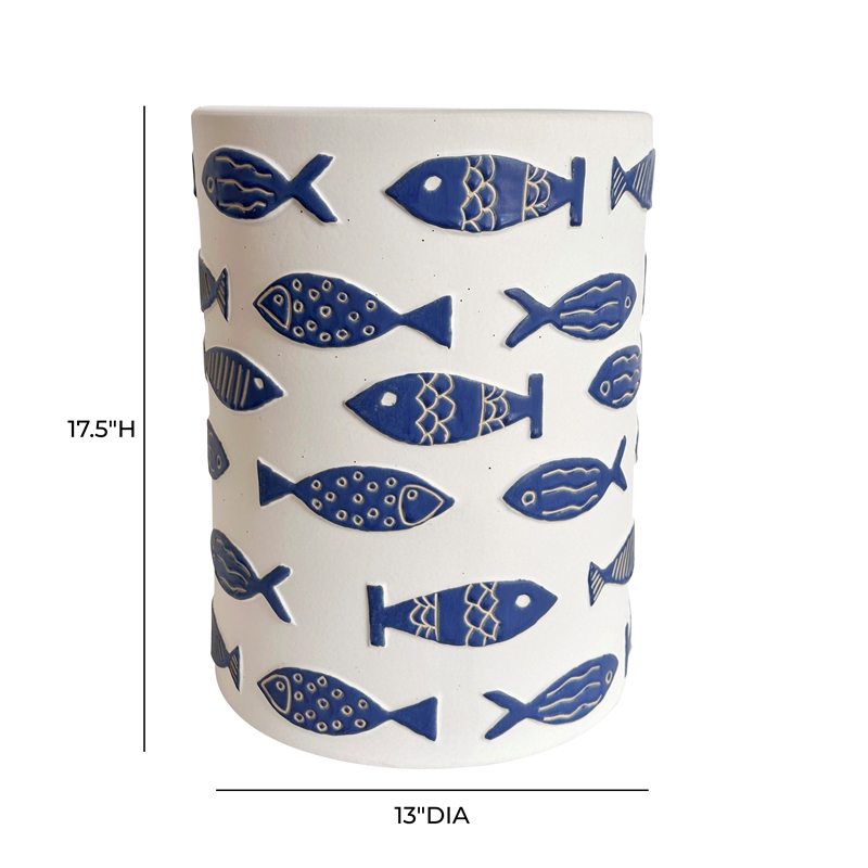 TOV Furniture Tempest Ceramic Table in Blue Fish