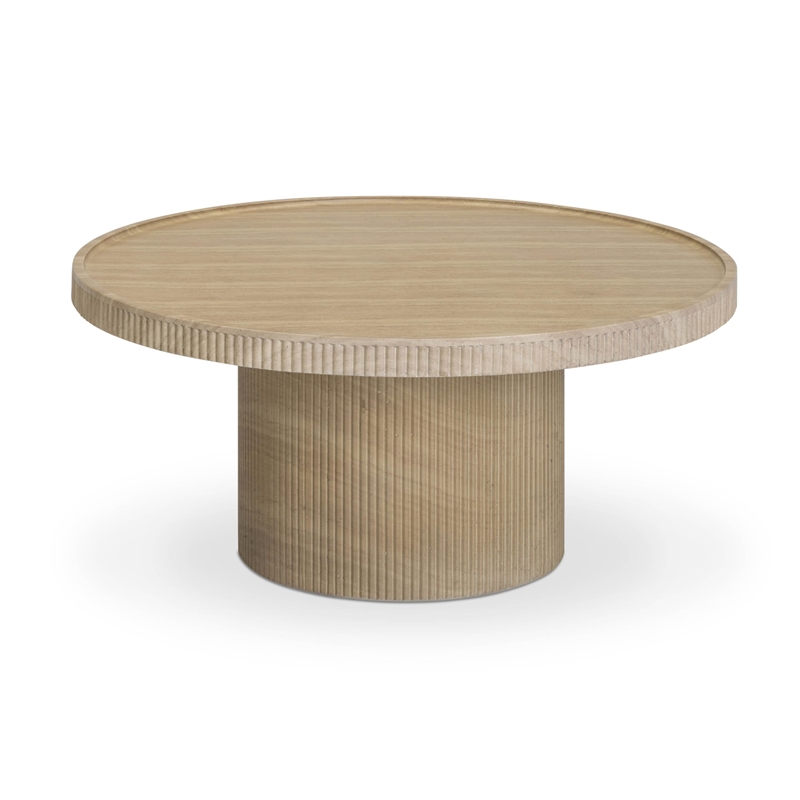 Darcy Faux Travertine Indoor/Outdoor Concrete Round Coffee Table