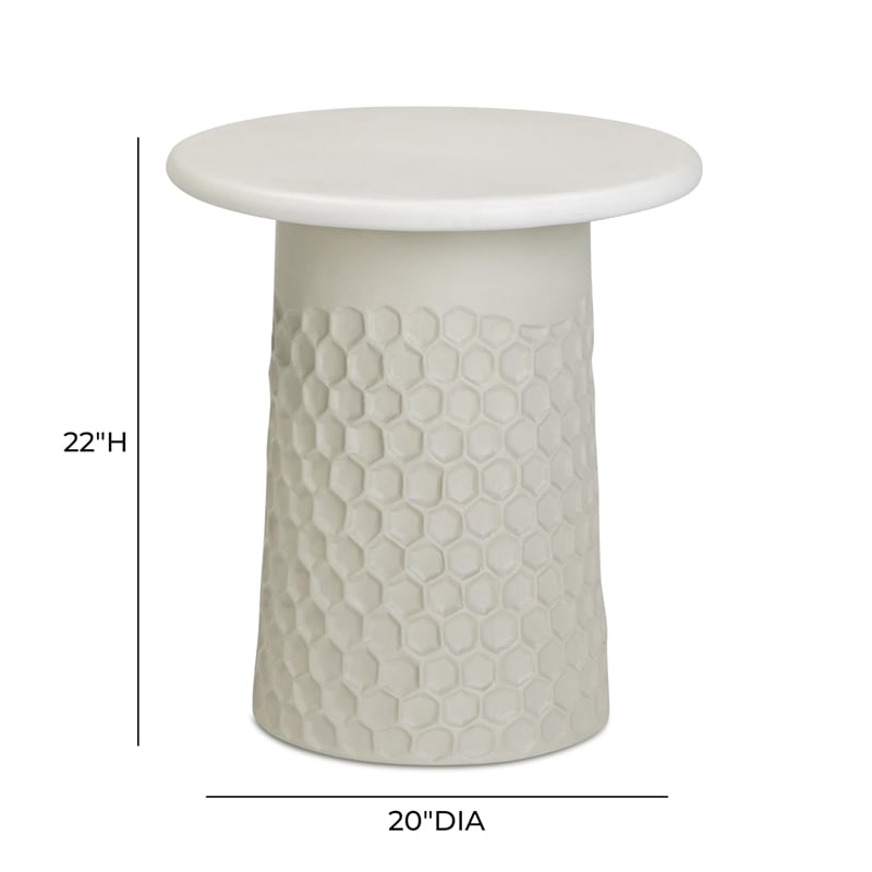 Hessa Antique White Chiseled Concrete Indoor/Outdoor Side Table