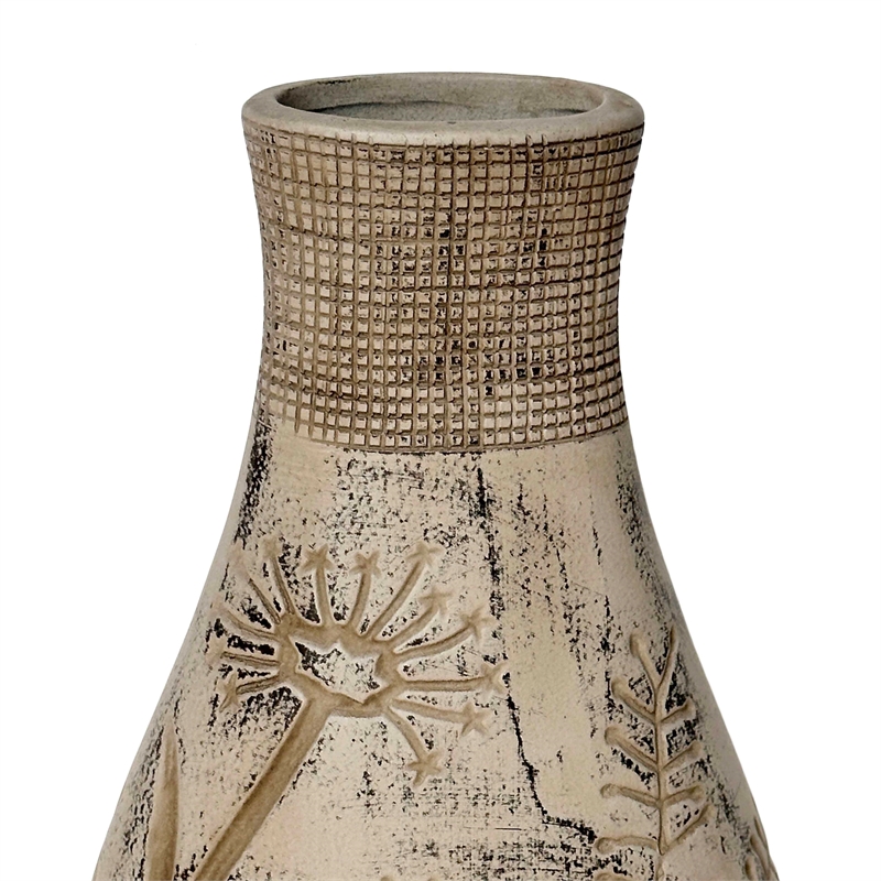 Earthenware Floral Pattern Ceramic Vase in Grey