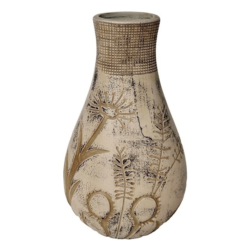 Earthenware Floral Pattern Ceramic Vase in Grey