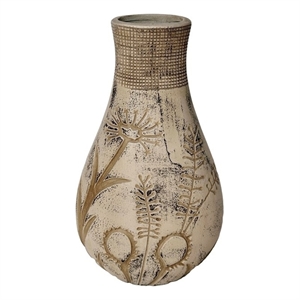 Earthenware Floral Pattern Ceramic Vase in Grey