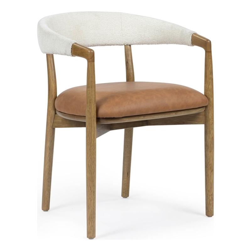 Vina Cognac Performance Vegan Leather and Cream Textured Weave Dining Chair