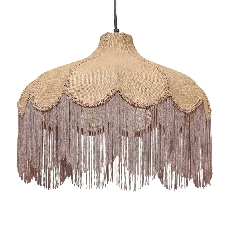 Buchanan Pink Jute Fringed Scalloped Pendant Light