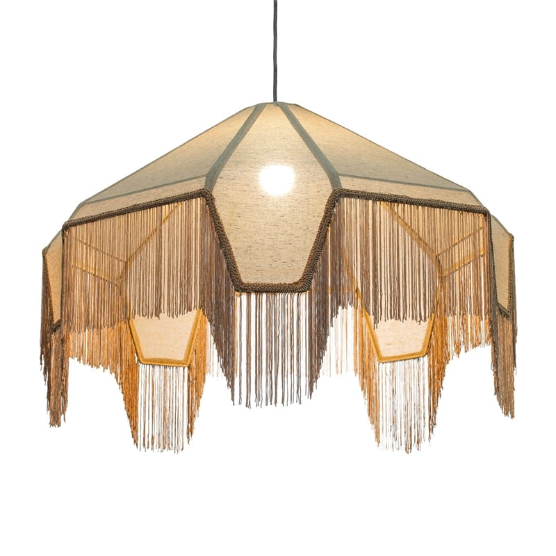 Buchanan Natural Fabric Fringed Angled Pendant Light