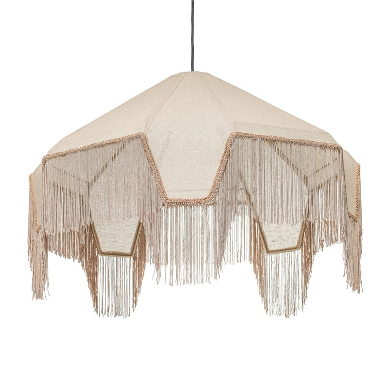 Buchanan Natural Fabric Fringed Angled Pendant Light