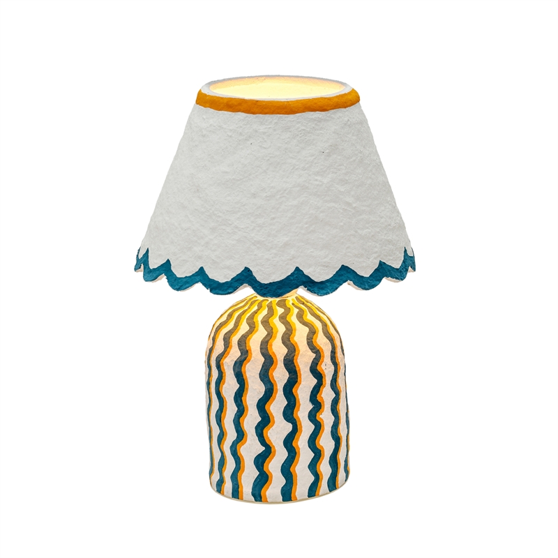 Blum Blue Peach Scalloped Cotton Mache Table Lamp