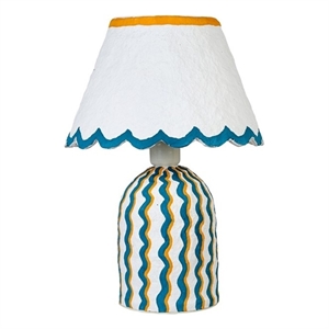 Blum Blue Peach Scalloped Cotton Mache Table Lamp