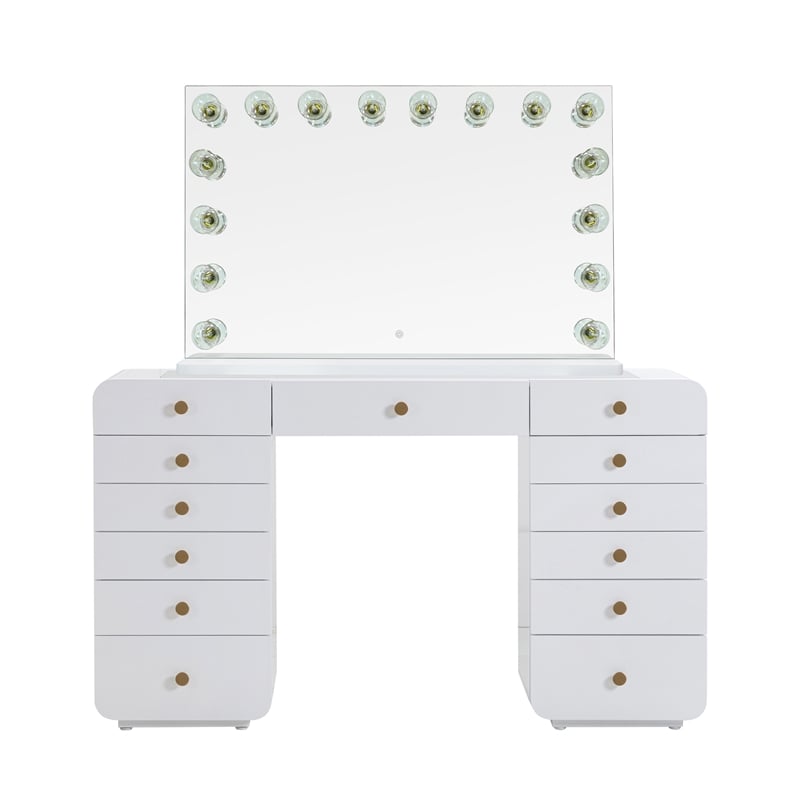 Hollywood White Desk with Jumbo Vanity Mirror