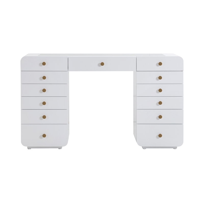 Hollywood White Desk with LED Panel Vanity Mirror