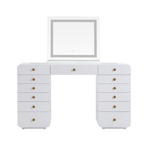 Hollywood White Desk with LED Panel Vanity Mirror