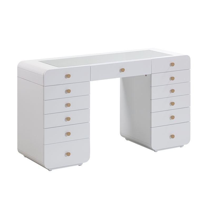 Hollywood White Desk with Jumbo LED Panel Vanity Mirror