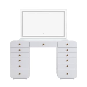 Hollywood White Desk with Jumbo LED Panel Vanity Mirror