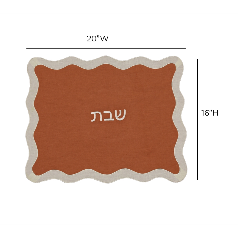 Cream on Rust Organic Cotton / Linen Wavy Challah Cover