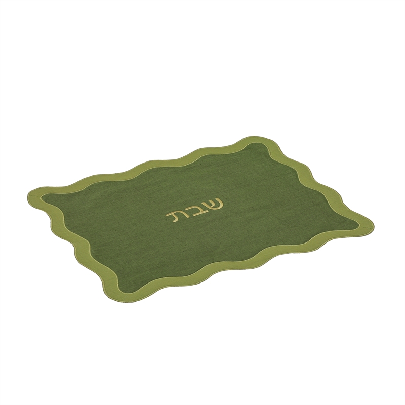 Olive on Green Organic Cotton / Linen Wavy Challah Cover