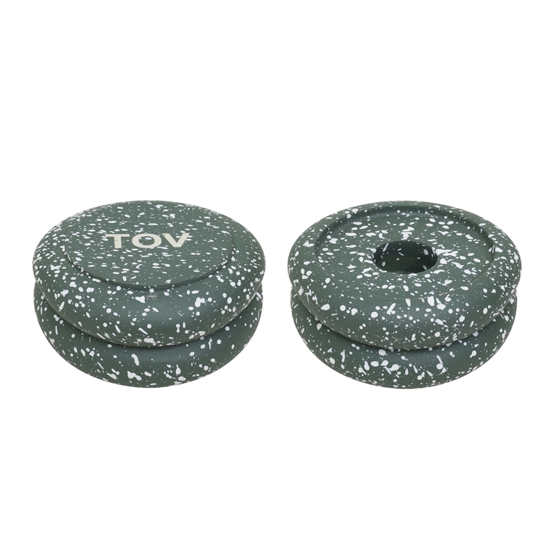Gabby Stacking Candle Holder in Speckled Green - Set of 2