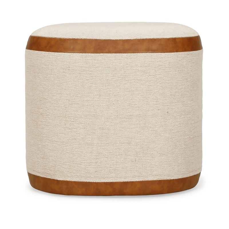 Huche Cotton Jute and Vegan Leather Oval Ottoman