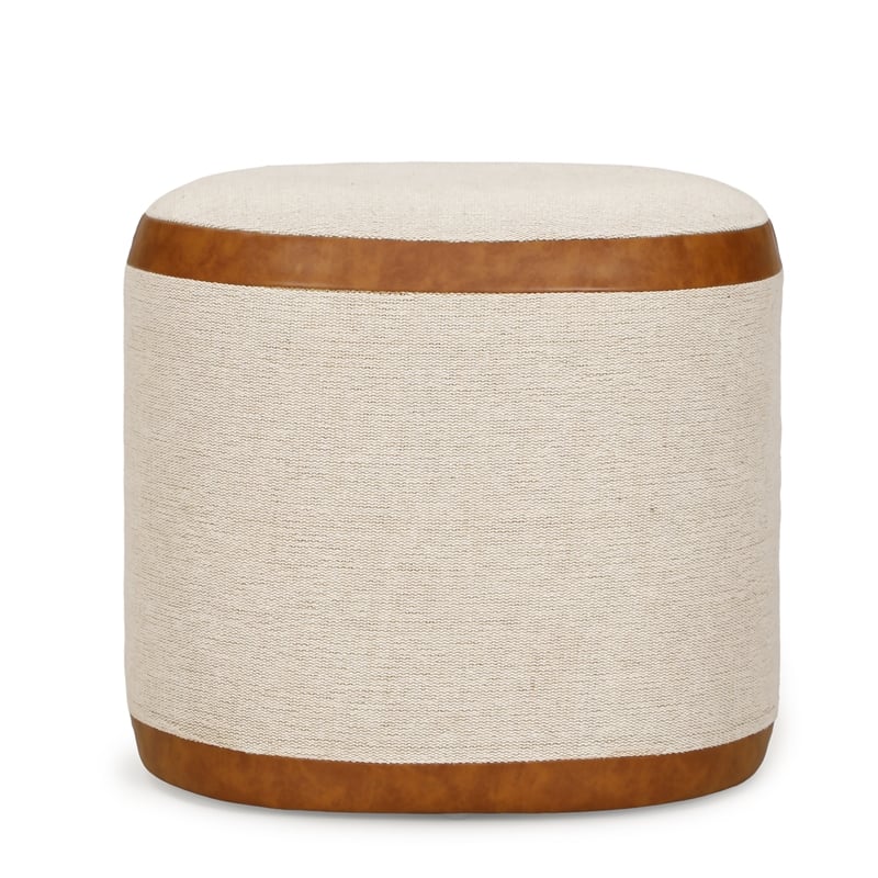 Huche Cotton Jute and Vegan Leather Oval Ottoman