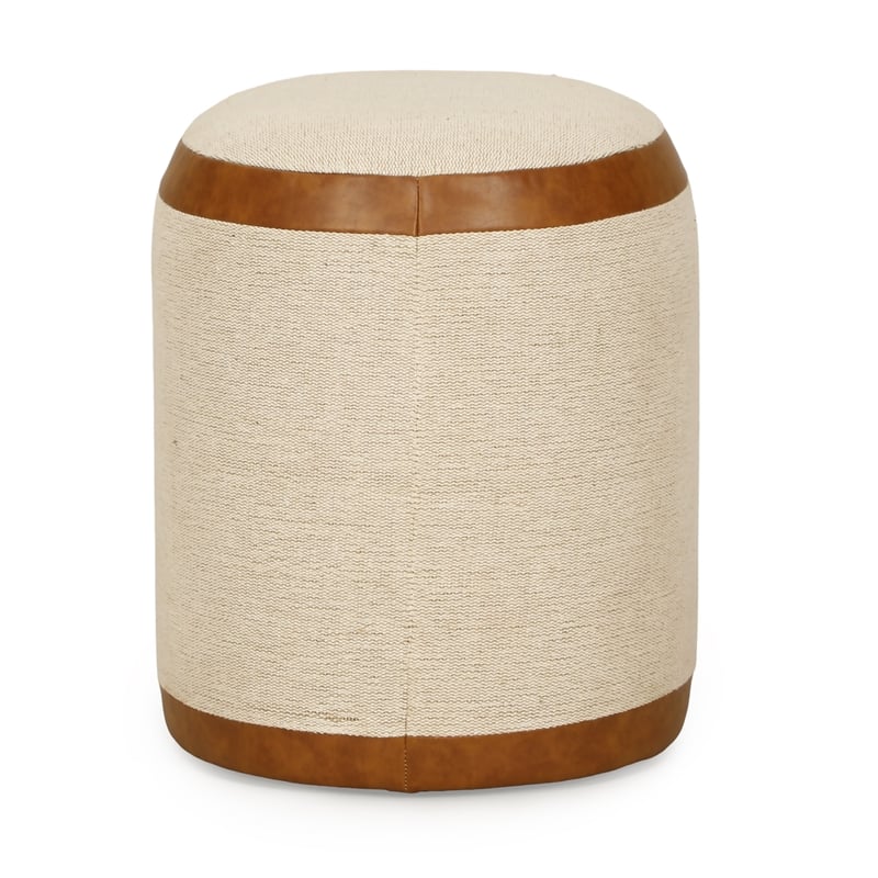 Huche Cotton Jute and Vegan Leather Oval Ottoman