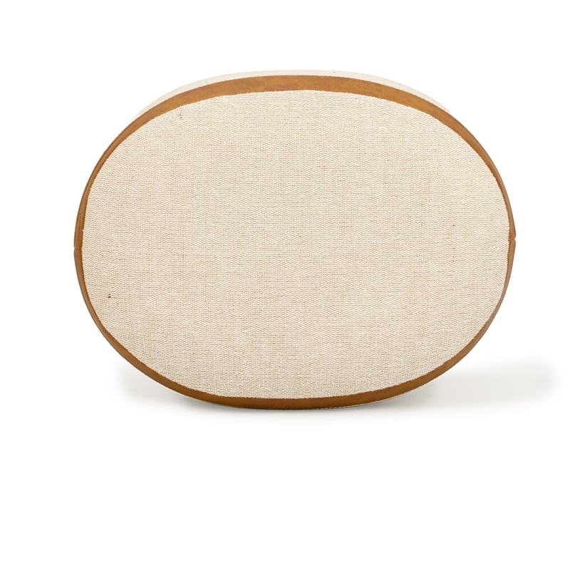 Huche Cotton Jute and Vegan Leather Oval Ottoman