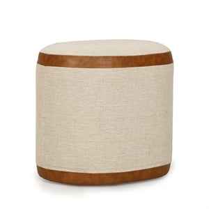 Huche Cotton Jute and Vegan Leather Oval Ottoman