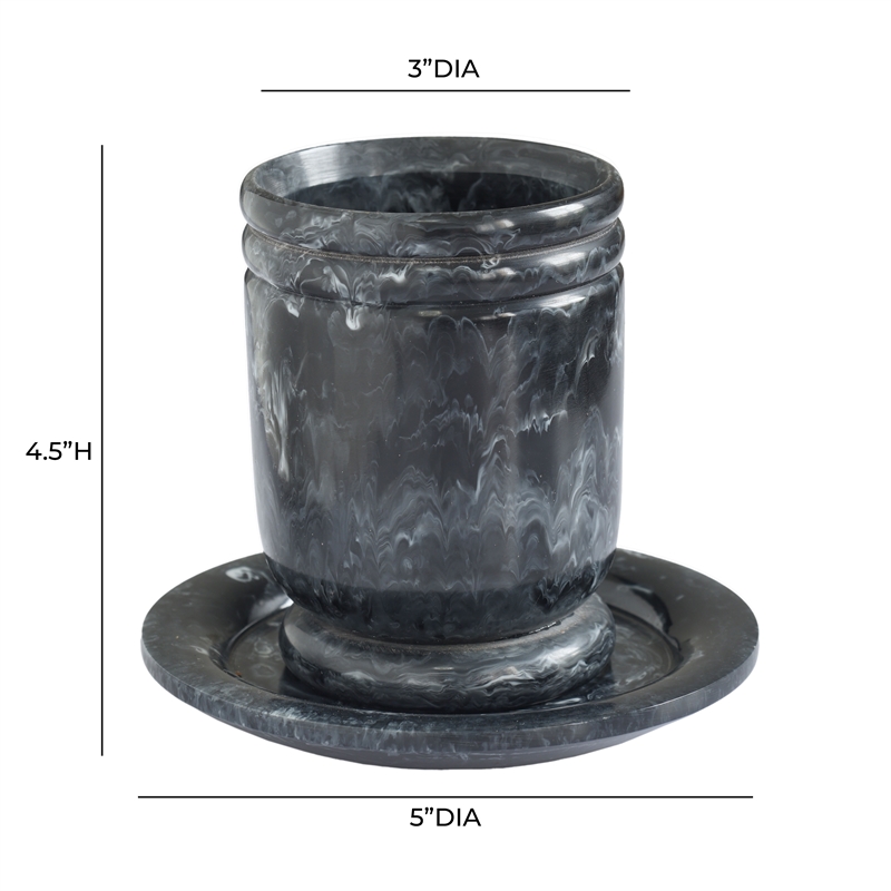 Channeled Black & White Swirl Resin Kiddush Cup