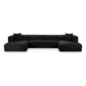 Tarra 4-Piece Fluffy Oversized Black Corduroy Modular U-Sectional