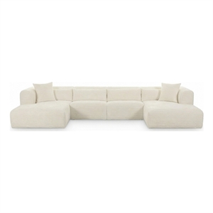 Tarra 4-Piece Fluffy Oversized Cream Corduroy Modular U-Sectional