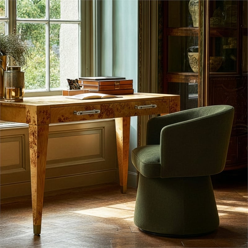 Kristen Moss Olive Green Upcycled Chenille Rolling Desk Chair