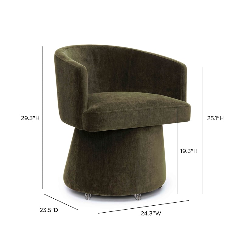 Kristen Moss Olive Green Upcycled Chenille Rolling Desk Chair
