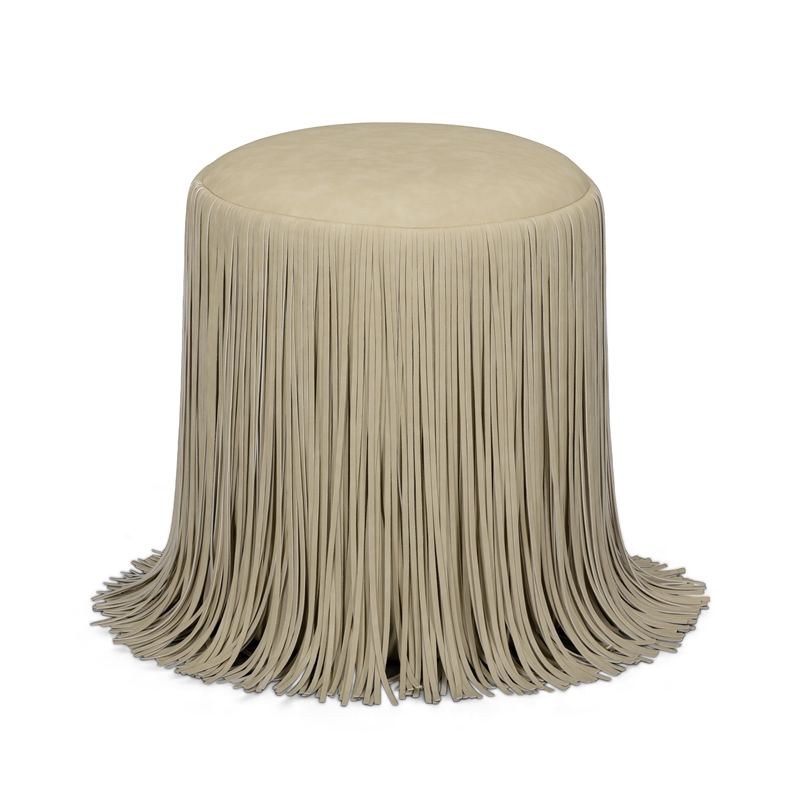 Shag Me Distressed Tan Performance Vegan Leather Ottoman