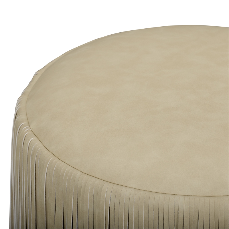 Shag Me Distressed Tan Performance Vegan Leather Ottoman
