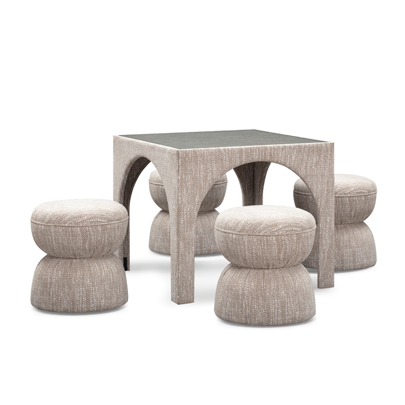 Tomlin Beige Game Table and Ottoman Set