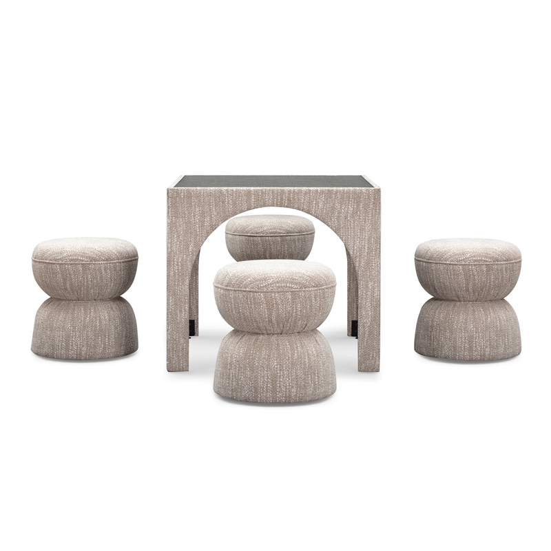 Tomlin Beige Game Table and Ottoman Set