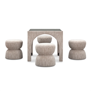 Tomlin Beige Game Table and Ottoman Set