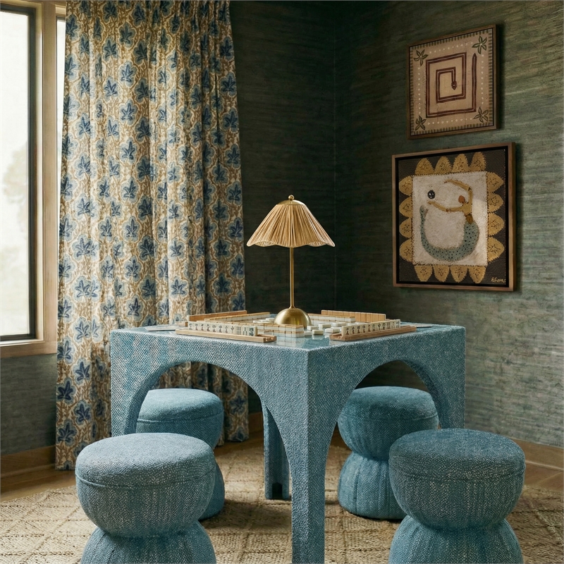 Tomlin Teal Game Table and Ottoman Set