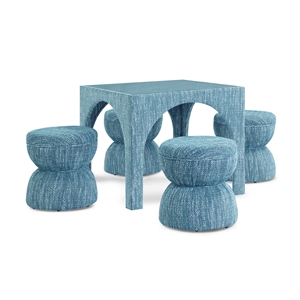 Tomlin Teal Game Table and Ottoman Set