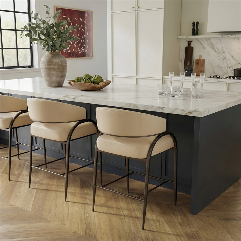 Tatum Taupe Performance Vegan Leather Counter Stool