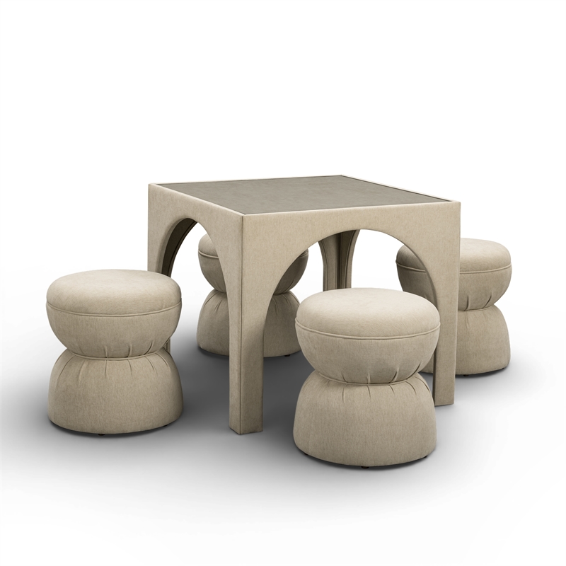 Tomlin Tan Performance Chenille Game Table and Ottoman Set