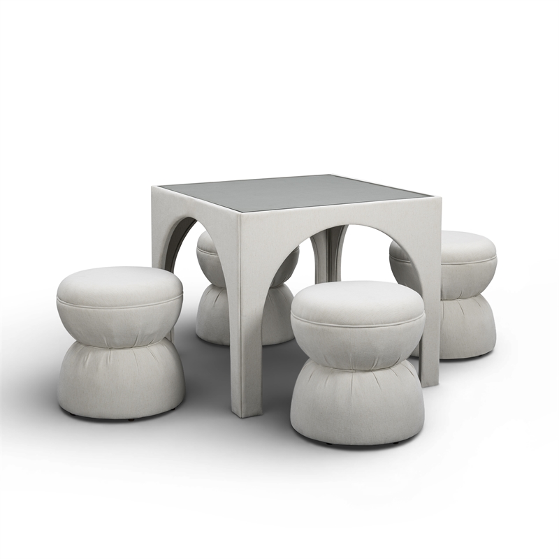 Tomlin Cream Performance Chenille Game Table and Ottoman Set