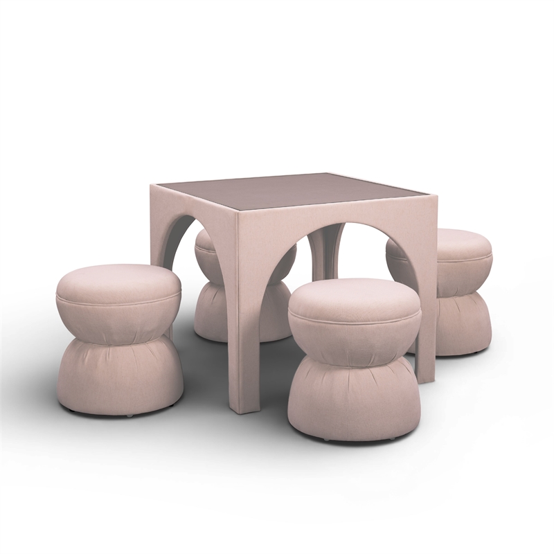 Tomlin Light Pink Performance Chenille Game Table and Ottoman Set