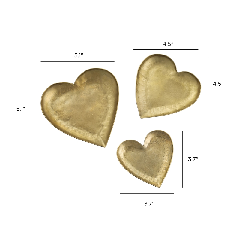 Coeur Hammered Iron Heart-Shaped Catchalls - Set of 3