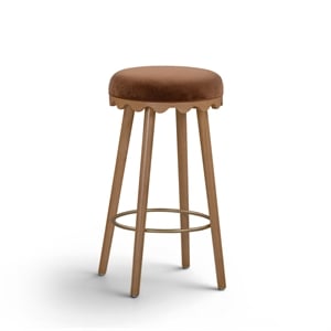 Oodle Bronze Performance Vegan Mohair Light Walnut Bar Stool