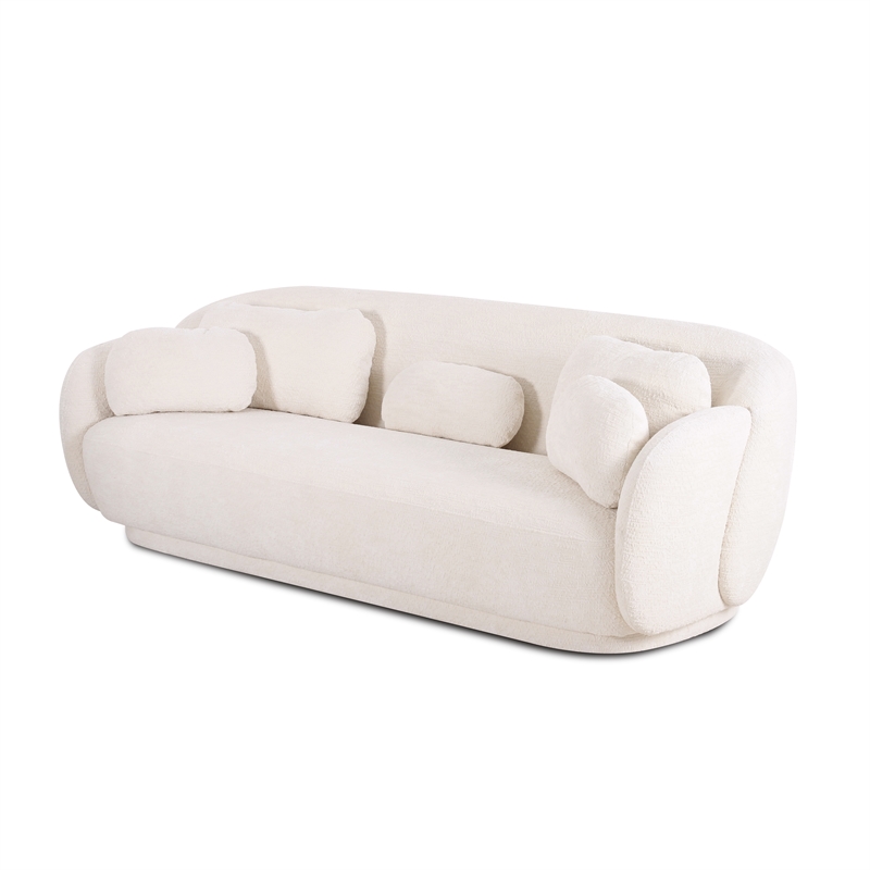 Misty Cream Textured Knubby Fabric Sofa