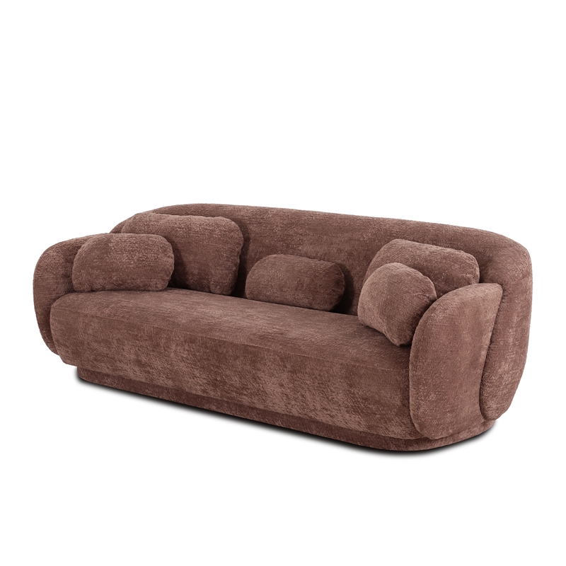 Misty Chocolate Brown Textured Knubby Fabric Sofa