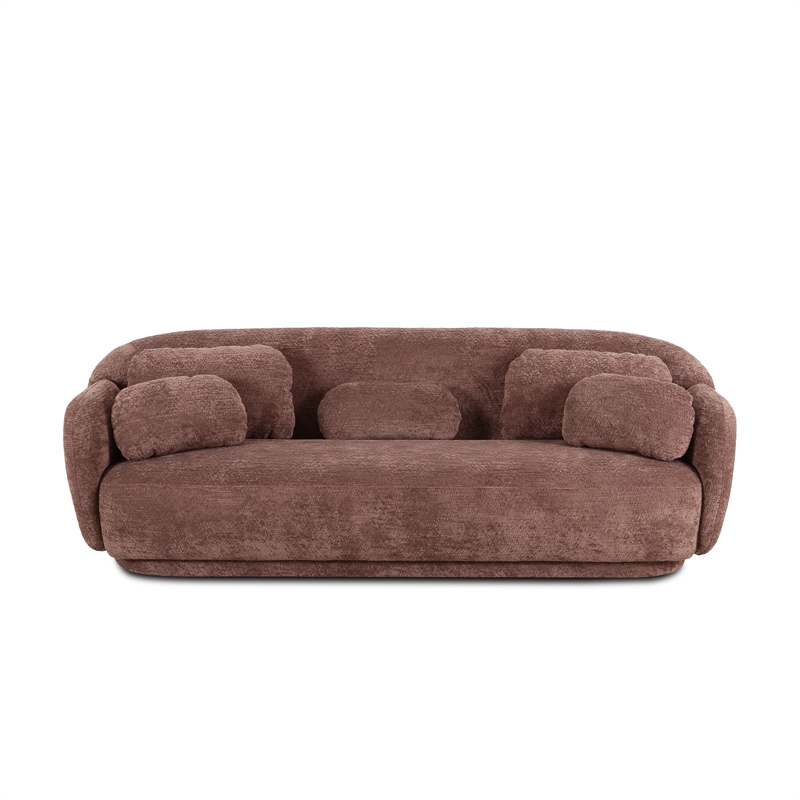 Misty Chocolate Brown Textured Knubby Fabric Sofa