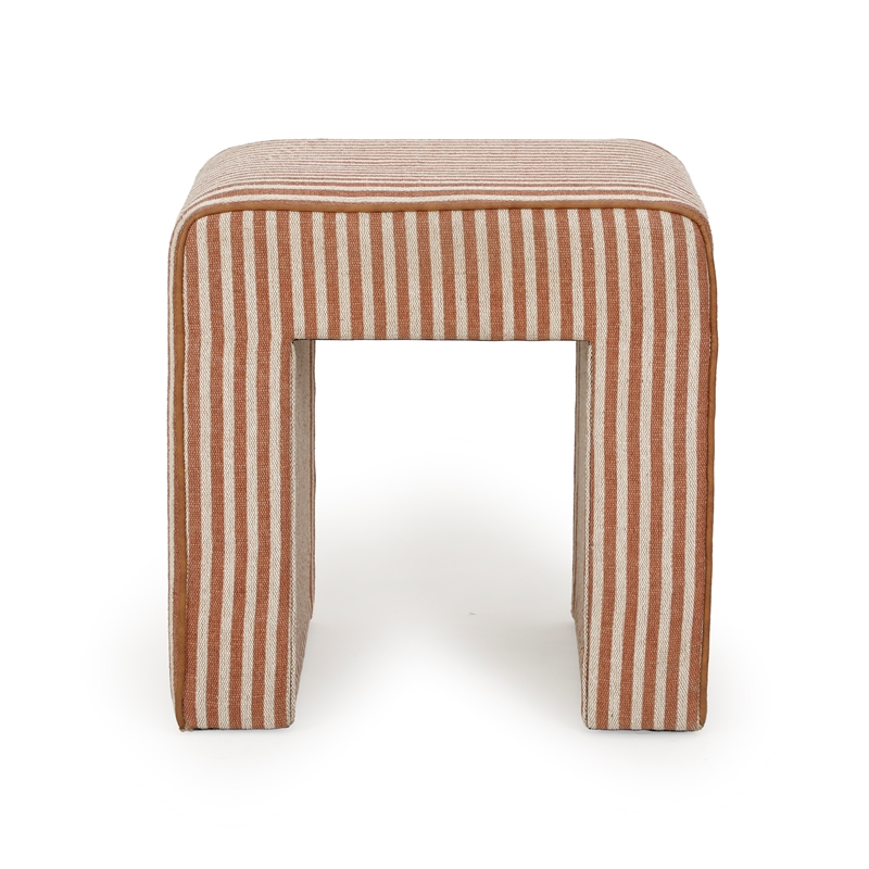 Byron Square Terracotta Stripe Cotton Jute Ottoman
