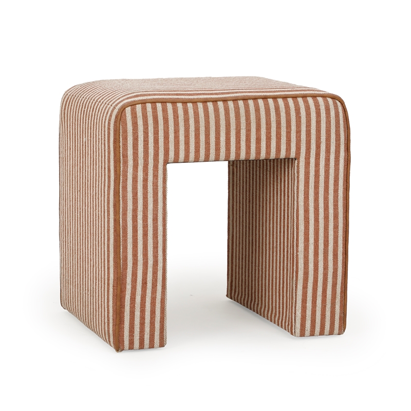 Byron Square Terracotta Stripe Cotton Jute Ottoman