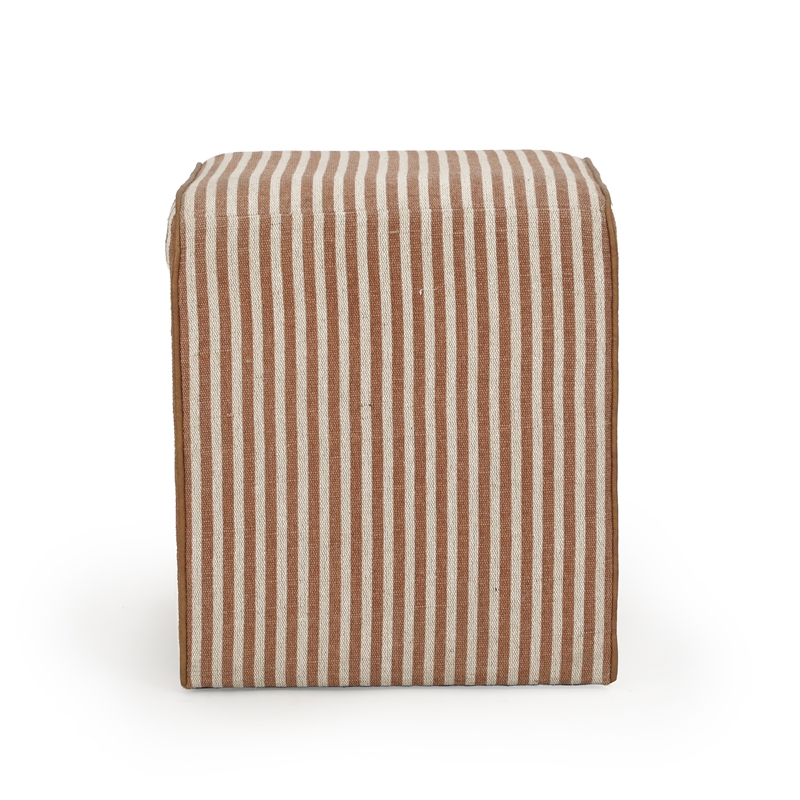 Byron Square Terracotta Stripe Cotton Jute Ottoman