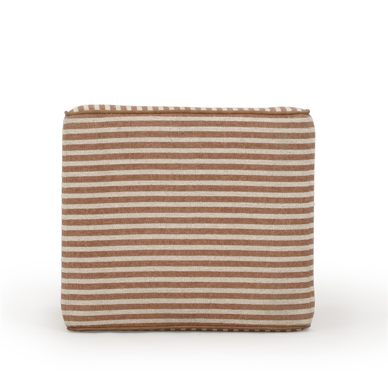 Byron Square Terracotta Stripe Cotton Jute Ottoman